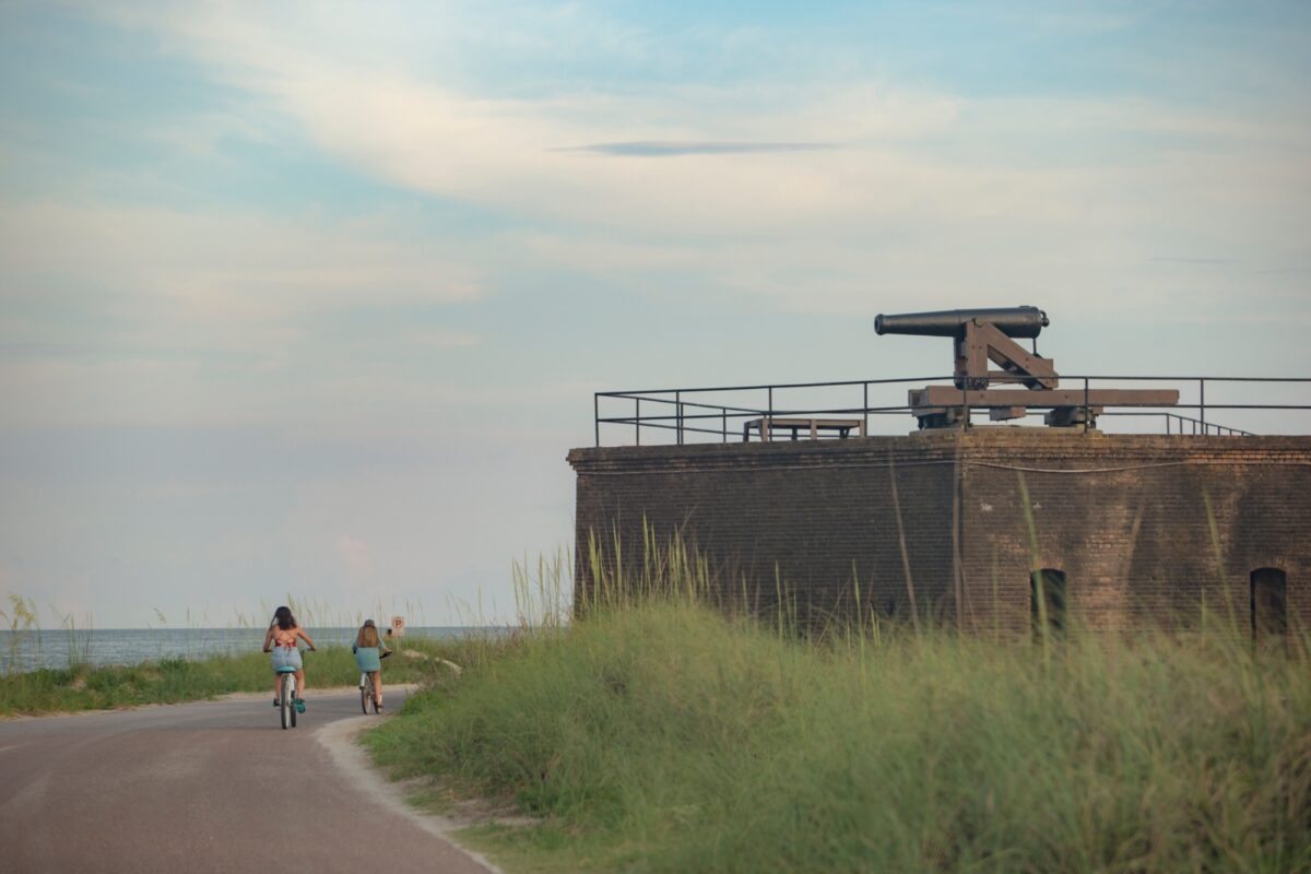 Bike riding by Fort Gaines in Dauphin Island