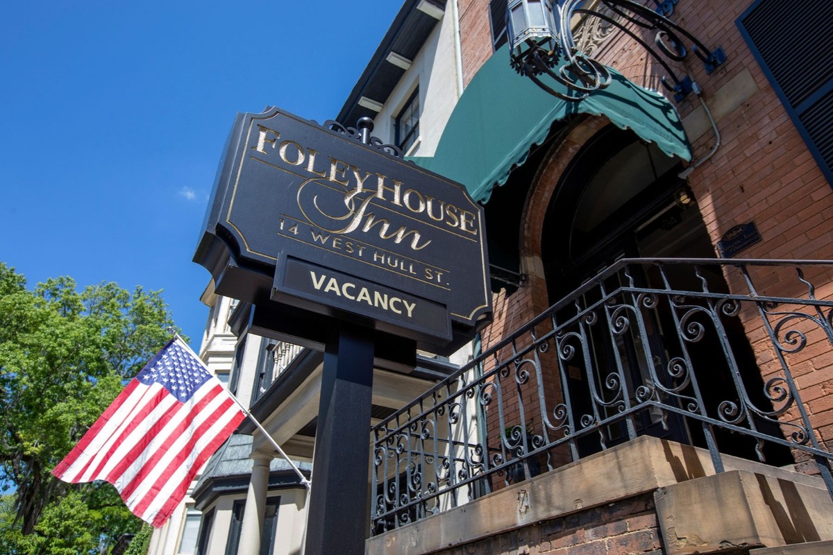 Foley House Inn sign in Savannah, Ga.