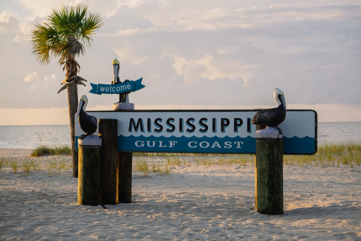 Mississippi Gulf Coast sign on beach
